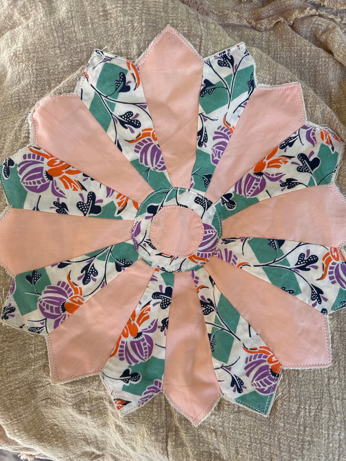 Cropped Dresden Plate Jacket - Peach & Green