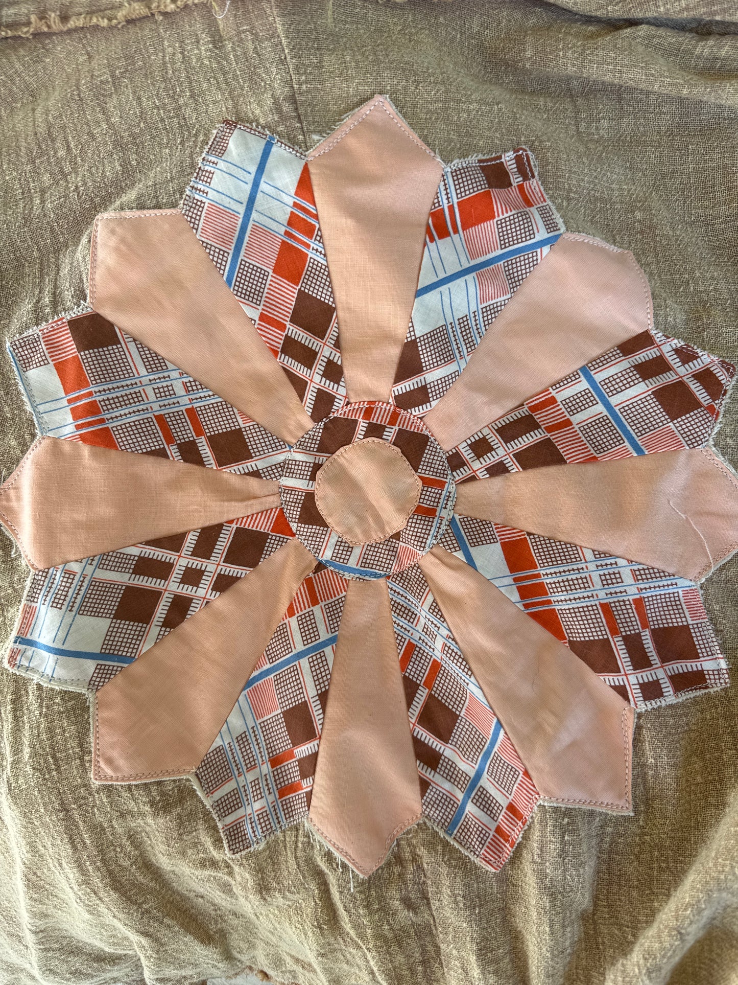 Cropped Dresden Plate Jacket - Peach & Brown